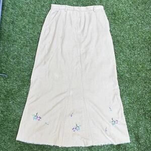 Vintage Embroidered Light Weight Corduroy Tan Maxi Skirt